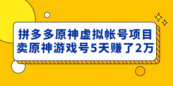 外面卖2980的拼多多原神虚拟帐号项目-副业资讯大全