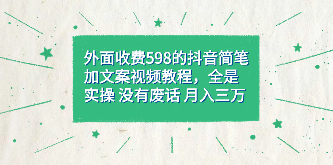 外面收费598抖音简笔加文案教程，全是实操 没有废话 月入三万（教程+资料）-起创副业网