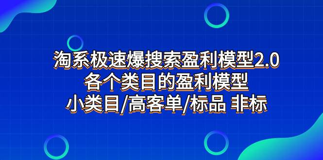 淘系极速爆搜索盈利模型2.0，各个类目的盈利模型，小类目/高客单/标品 非标-副业资讯大全