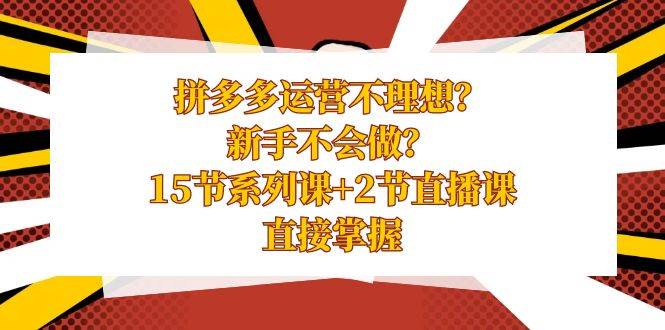 拼多多运营不理想？新手不会做？15节系列课+2节直播课，直接掌握-副业资讯大全