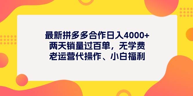 最新拼多多项目日入4000+两天销量过百单，无学费、老运营代操作、小白福利-起创副业网