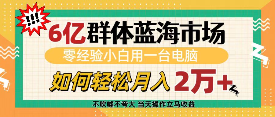 6亿群体蓝海市场，零经验小白用一台电脑，如何轻松月入2万+-副业资讯大全