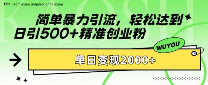 简单暴力引流轻松达到日引500+精准创业粉，单日变现2k【揭秘】-副业资讯大全